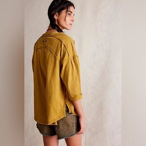 Free People We the Free Redone Tee in Adriatic Sea Mustard Size Medium M Henley